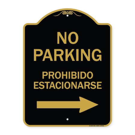 Signmission No Parking Prohibido Estacionarse W/ Left Arrow, Black & Gold Alum Sign, 18" x 24", BG-1824-23596 A-DES-BG-1824-23596